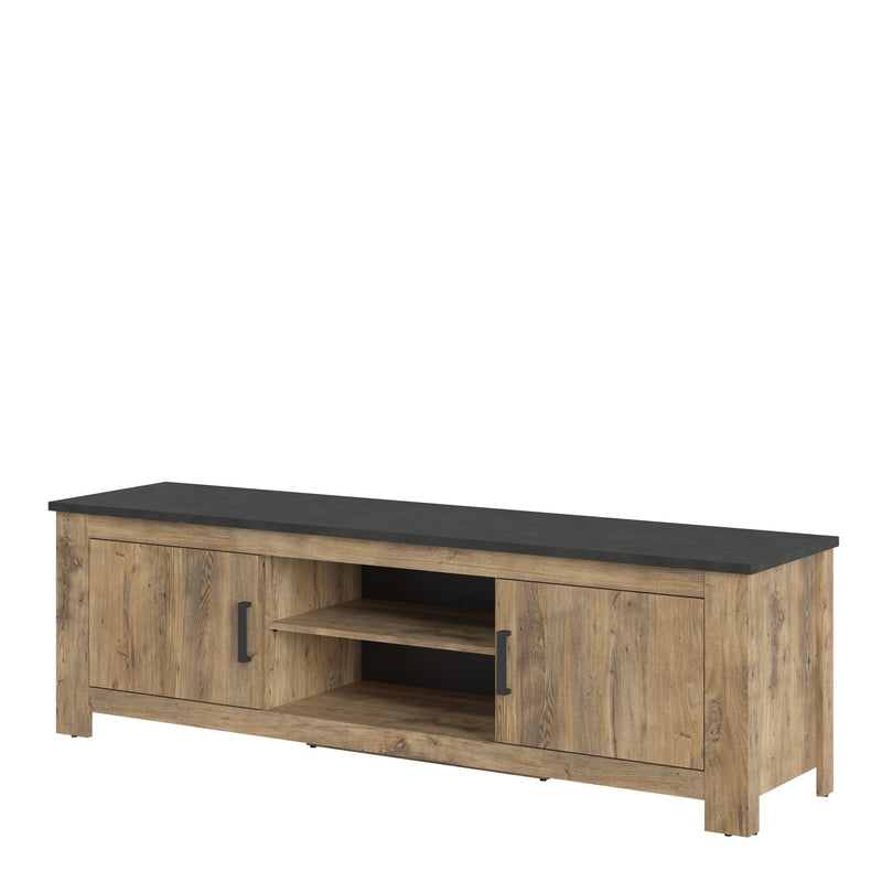 Rapallo 2 Door 189cm wide TV Cabinet in Chestnut and Matera Grey — side angle