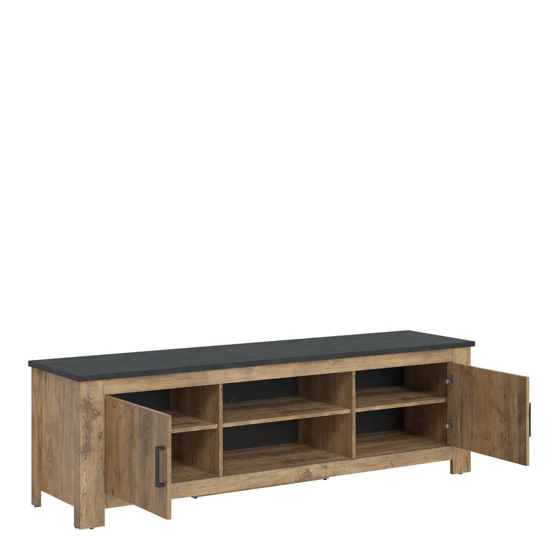 Rapallo 2 Door 189cm wide TV Cabinet in Chestnut and Matera Grey — detail view