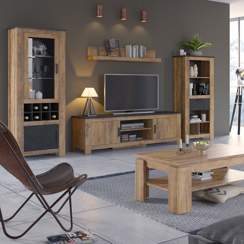 Rapallo 2 Door 189cm wide TV Cabinet in Chestnut and Matera Grey — alternative angle