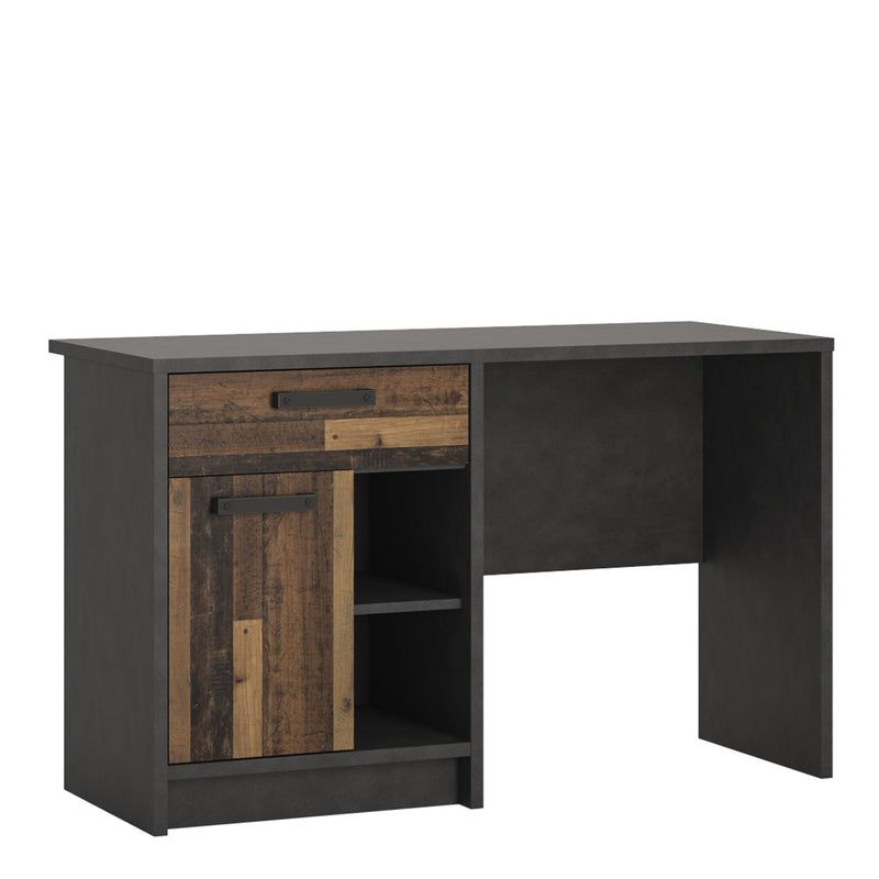 Brooklyn Desk with 1 Door and 1 Drawer in Walnut and Dark Matera Grey — front view