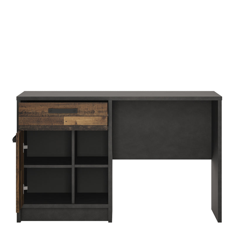 Brooklyn Desk with 1 Door and 1 Drawer in Walnut and Dark Matera Grey — side angle