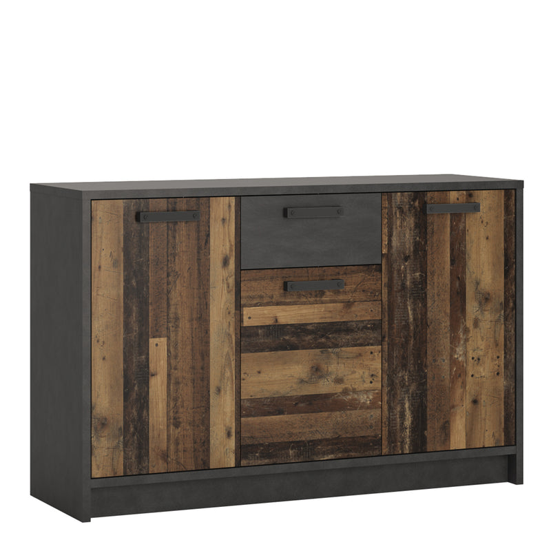 Brooklyn Cabinet with 3 Doors and 1 Drawer in Walnut and Dark Matera Grey — front view