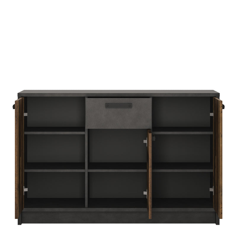 Brooklyn Cabinet with 3 Doors and 1 Drawer in Walnut and Dark Matera Grey — side angle