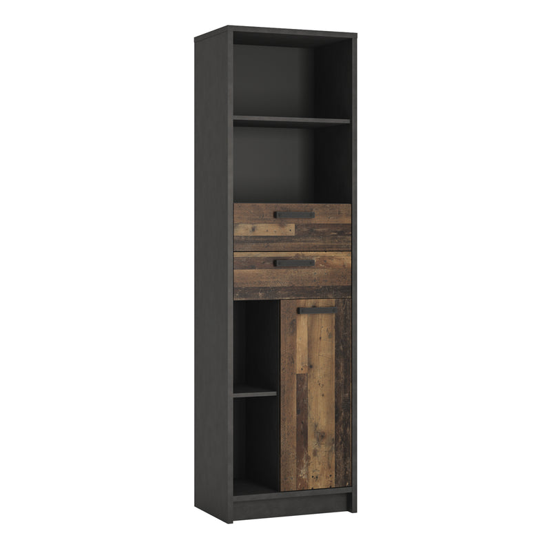 Brooklyn Bookcase in Walnut and Dark Matera Grey — front view