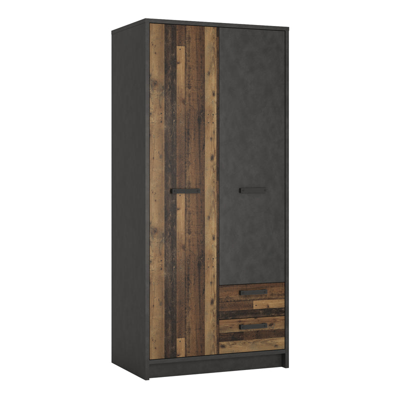Brooklyn 2 Door Wardrobe with 2 Drawers in Walnut and Dark Matera Grey — front view