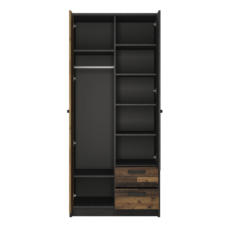Brooklyn 2 Door Wardrobe with 2 Drawers in Walnut and Dark Matera Grey — side angle