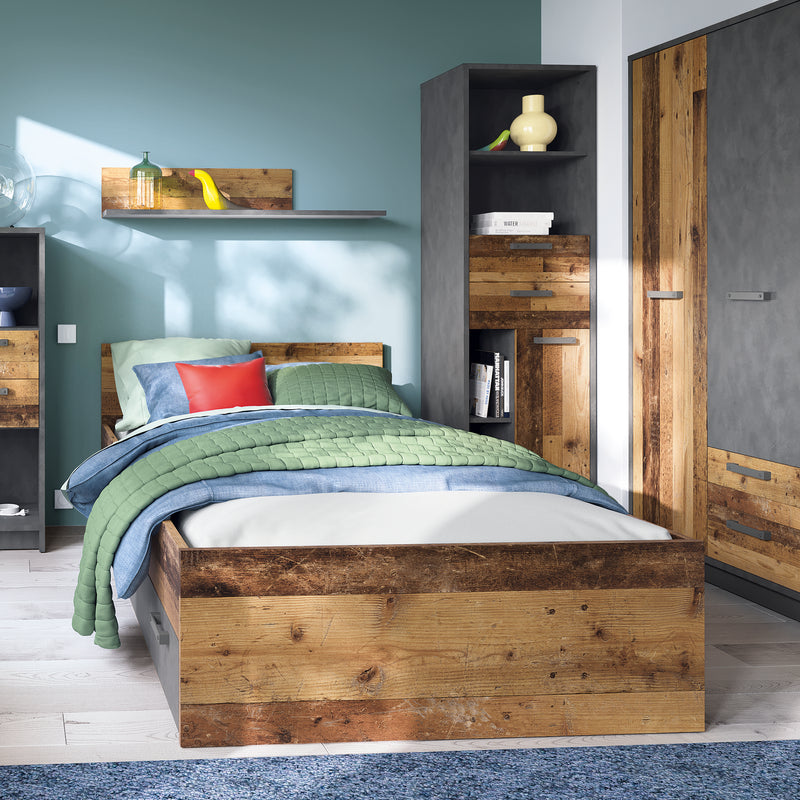 Brooklyn 2 Door Wardrobe with 2 Drawers in Walnut and Dark Matera Grey — detail view