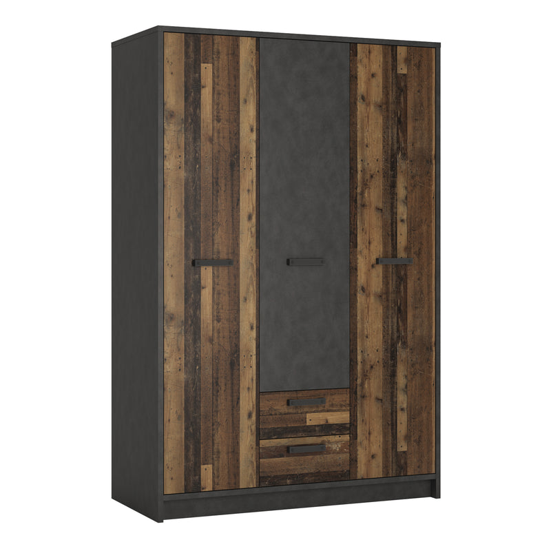 Brooklyn 3 Door Wardrobe with 2 Drawers in Walnut and Dark Matera Grey — front view