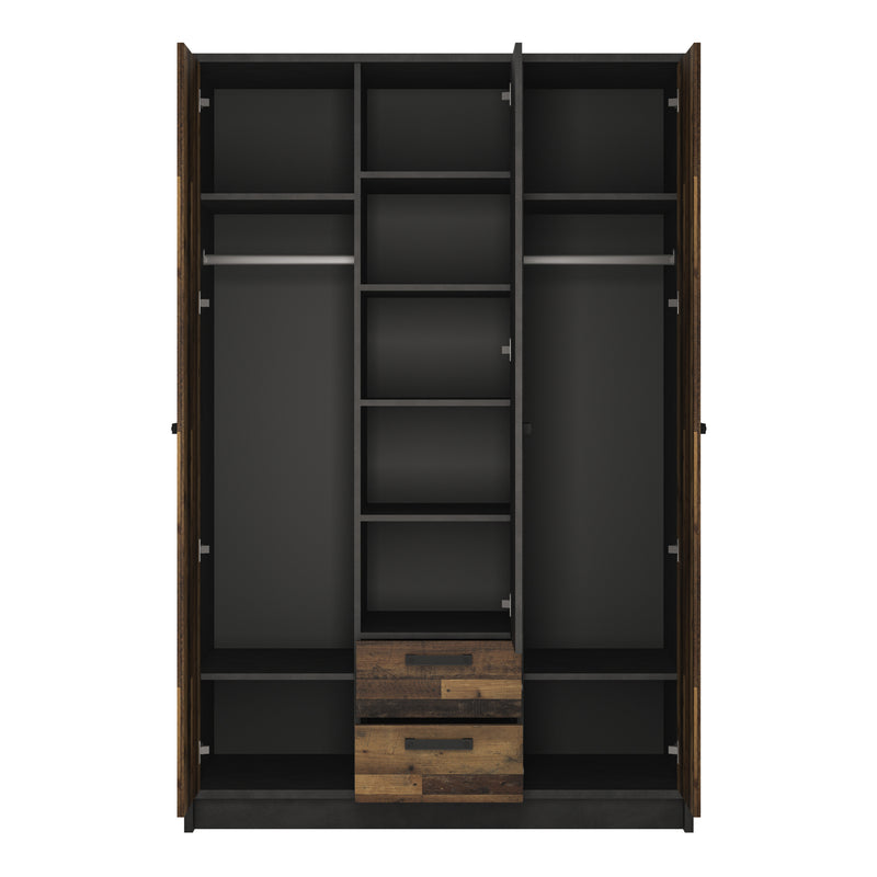Brooklyn 3 Door Wardrobe with 2 Drawers in Walnut and Dark Matera Grey — side angle