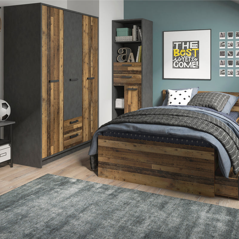 Brooklyn 3 Door Wardrobe with 2 Drawers in Walnut and Dark Matera Grey — detail view