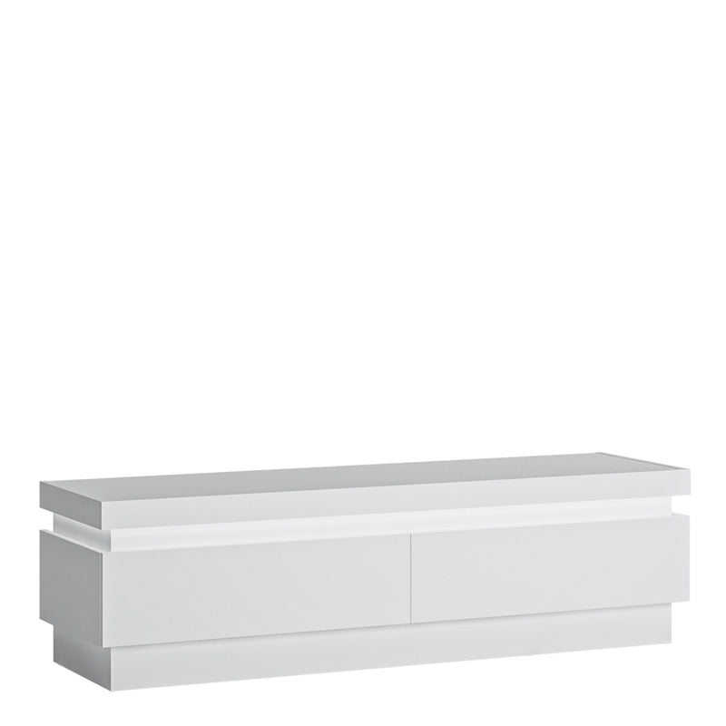 Lyon 2 Drawer TV Cabinet (including LED lighting) in White and High Gloss — front view