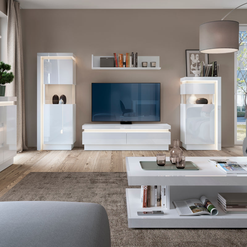 Lyon 2 Drawer TV Cabinet (including LED lighting) in White and High Gloss — detail view