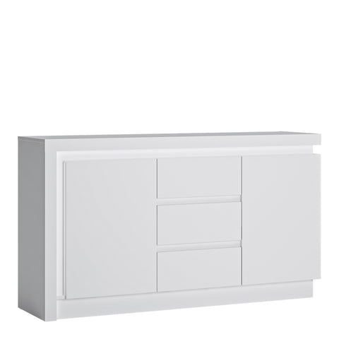 Lyon 2 Door 3 Drawer Sideboard (including LED lighting) in White and High Gloss — front view