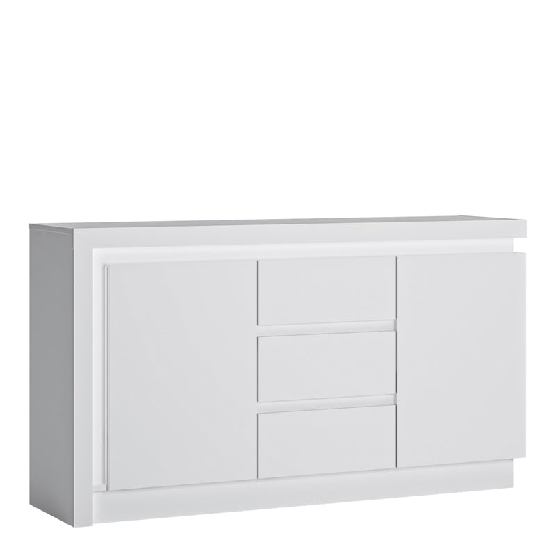Lyon 2 Door 3 Drawer Sideboard (including LED lighting) in White and High Gloss — front view