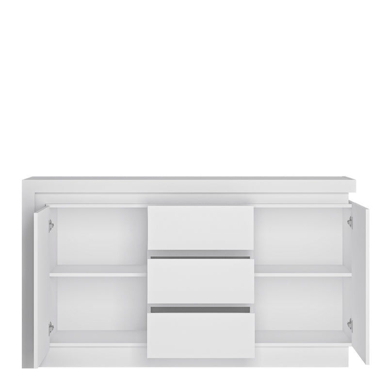 Lyon 2 Door 3 Drawer Sideboard (including LED lighting) in White and High Gloss — side angle