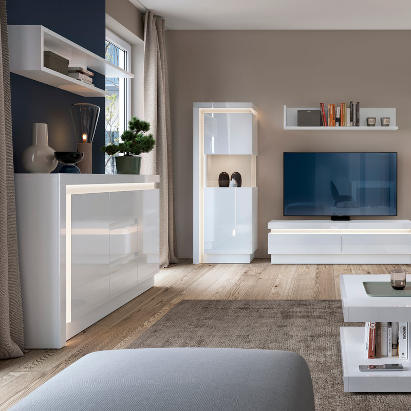 Lyon 2 Door 3 Drawer Sideboard (including LED lighting) in White and High Gloss — alternative angle
