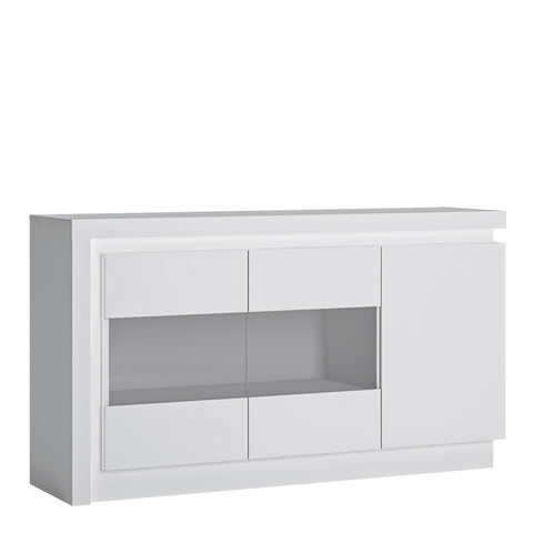 Lyon 3 Door Glazed Sideboard (including LED lighting) in White and High Gloss — front view