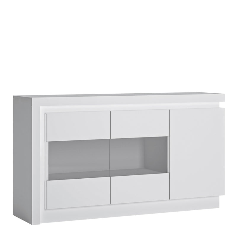 Lyon 3 Door Glazed Sideboard (including LED lighting) in White and High Gloss — front view