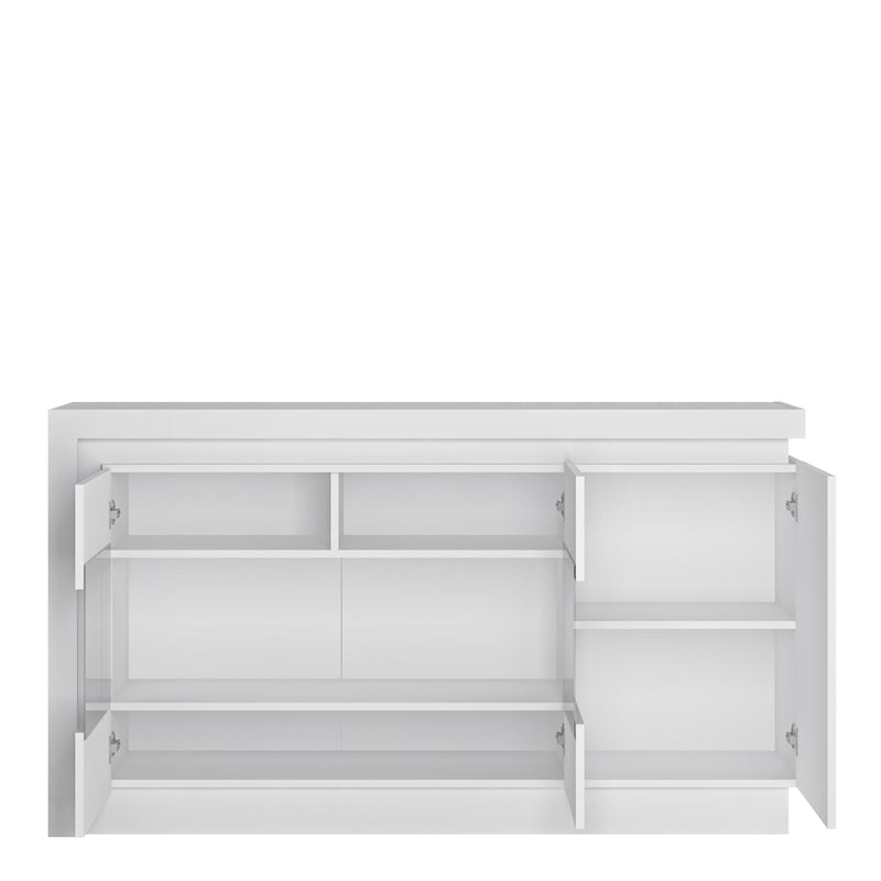 Lyon 3 Door Glazed Sideboard (including LED lighting) in White and High Gloss — side angle