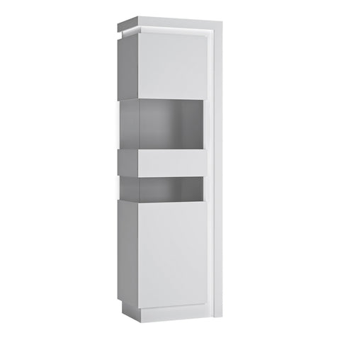 Lyon Tall Narrow Display Cabinet (LHD) (including LED lighting) in White and High Gloss — front view