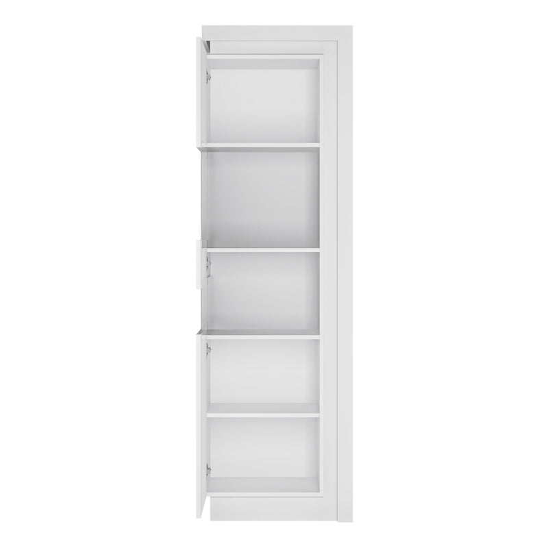 Lyon Tall Narrow Display Cabinet (LHD) (including LED lighting) in White and High Gloss — side angle