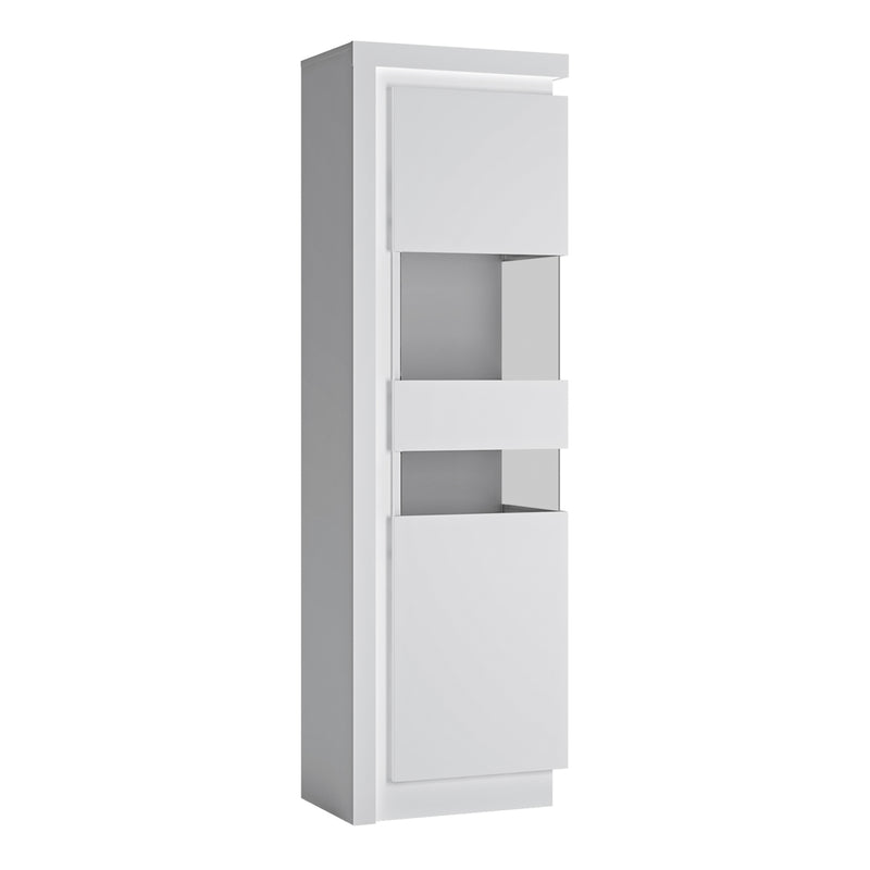 Lyon Tall Narrow Display Cabinet (RHD) (including LED lighting) in White and High Gloss — front view