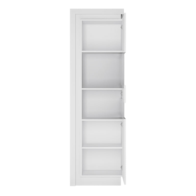 Lyon Tall Narrow Display Cabinet (RHD) (including LED lighting) in White and High Gloss — side angle