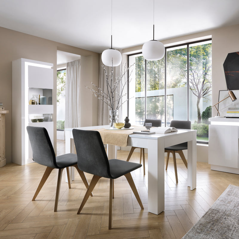 Lyon Tall Narrow Display Cabinet (RHD) (including LED lighting) in White and High Gloss — alternative angle