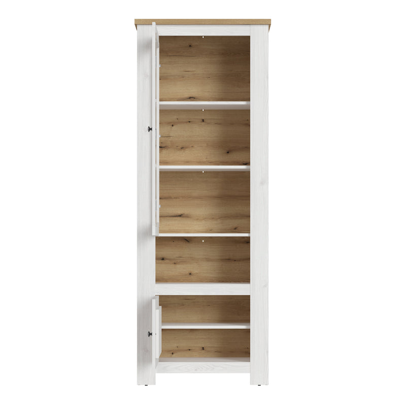 Celesto 2 Door Display Cabinet in White and Oak — side angle