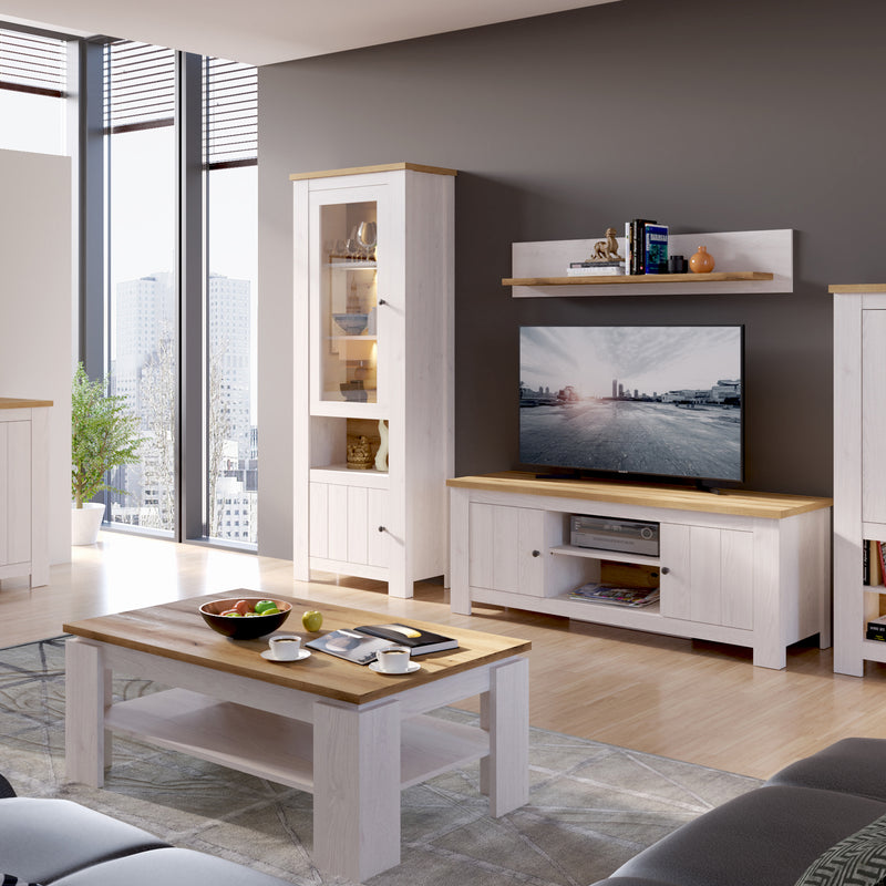 Celesto 2 Door Display Cabinet in White and Oak — view