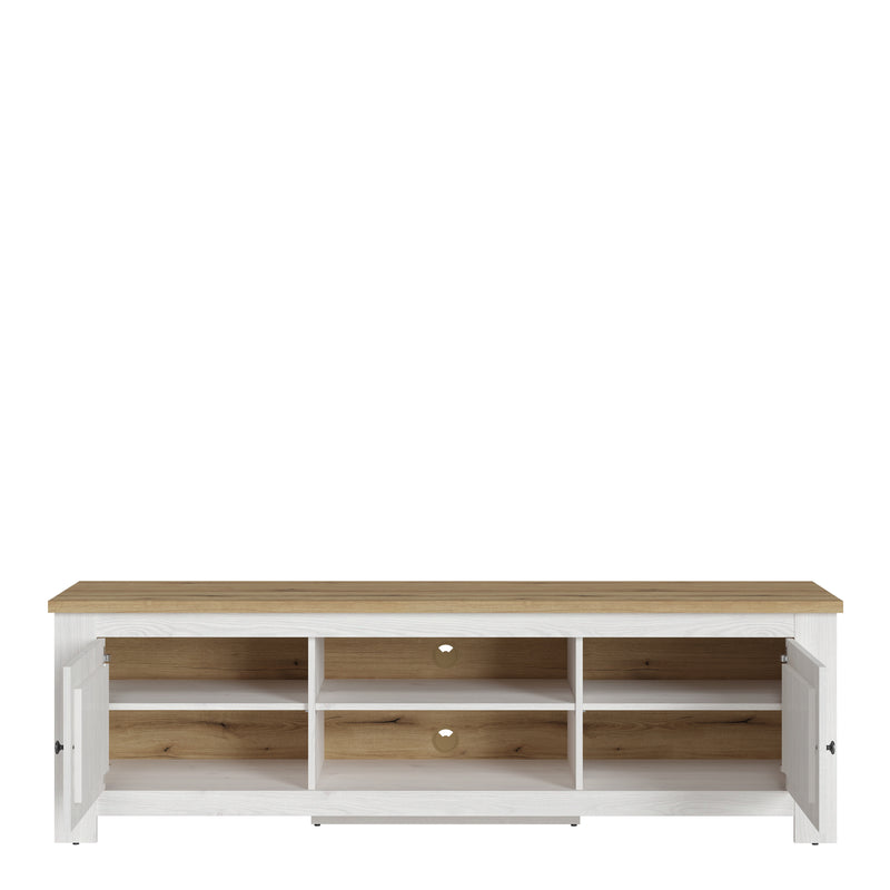 Celesto 2 Door Wide TV Unit in White and Oak (189cm) — side angle