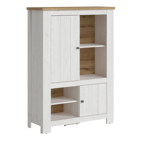 Celesto 2 Door 4 Shelves Cabinet in White and Oak — front view