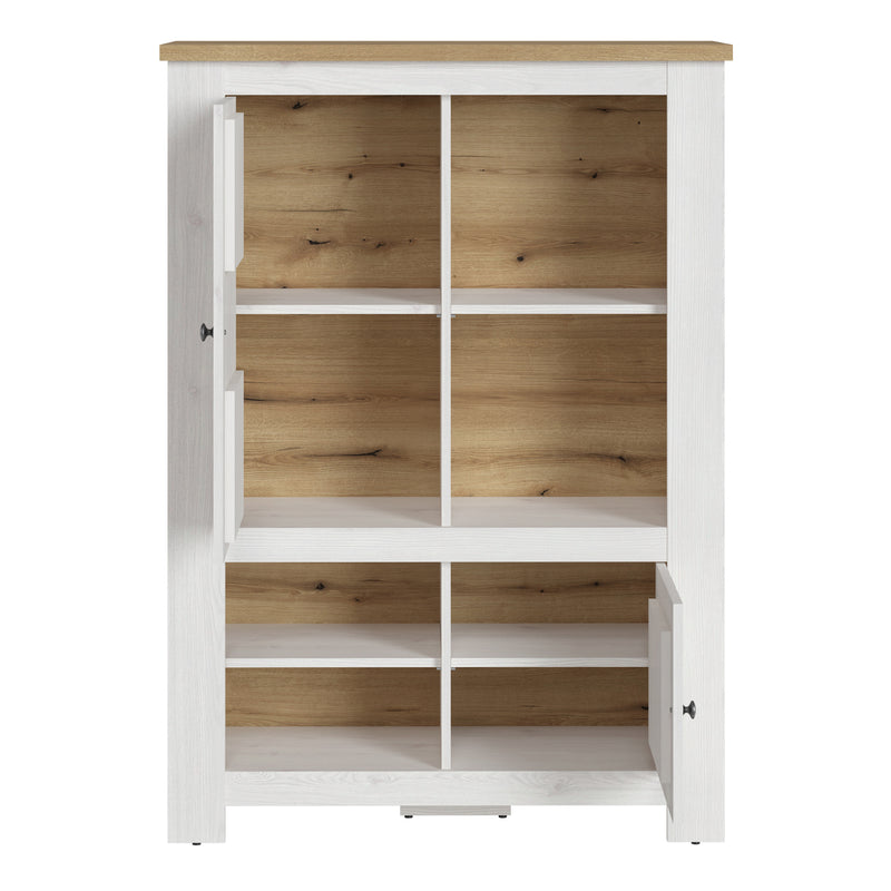 Celesto 2 Door 4 Shelves Display Cabinet inc. 2x LED Lights in White and Oak — side angle