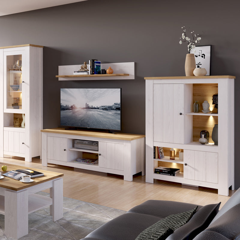 Celesto 2 Door 4 Shelves Cabinet in White and Oak — view
