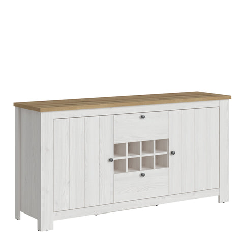 Celesto 2 Door 2 Drawer Sideboard with Wine Rack in White and Oak — front view
