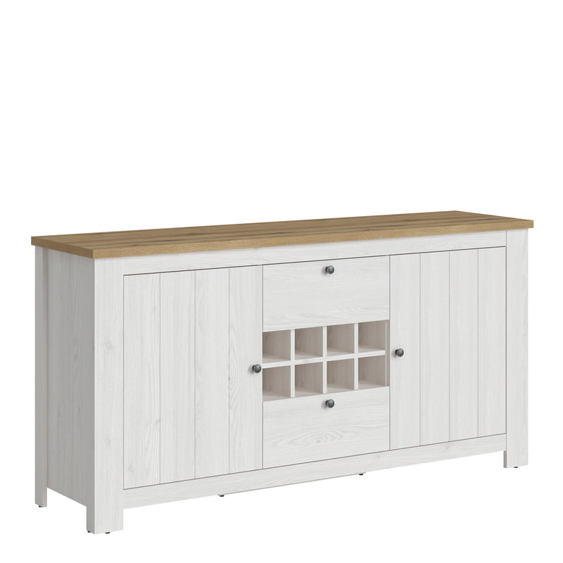 Celesto 2 Door 2 Drawer Sideboard with Wine Rack in White and Oak — front view