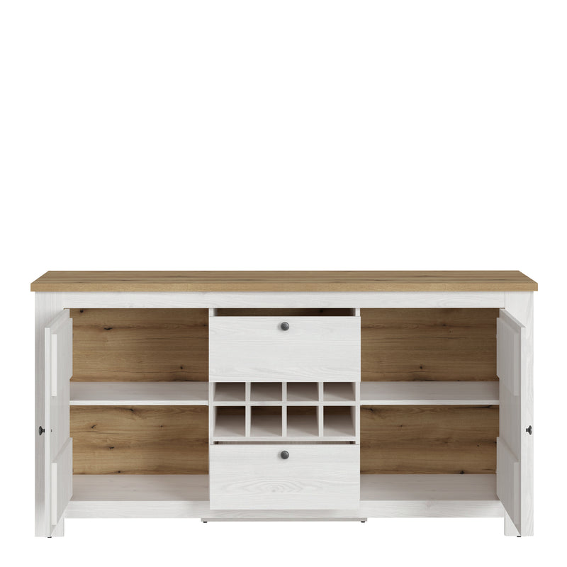 Celesto 2 Door 2 Drawer Sideboard with Wine Rack in White and Oak — side angle
