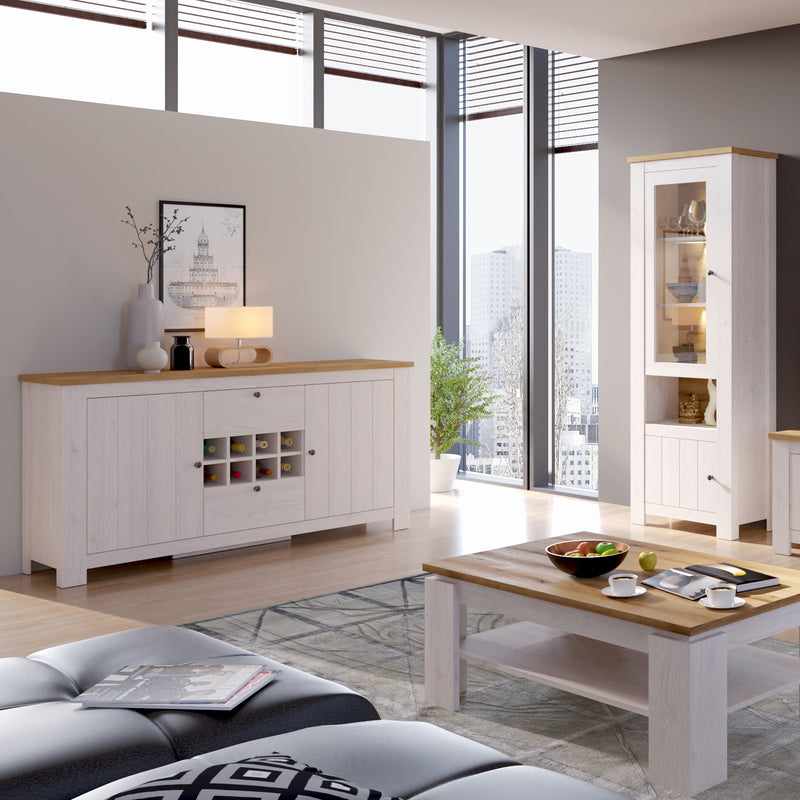 Celesto 2 Door 2 Drawer Sideboard with Wine Rack in White and Oak — detail view