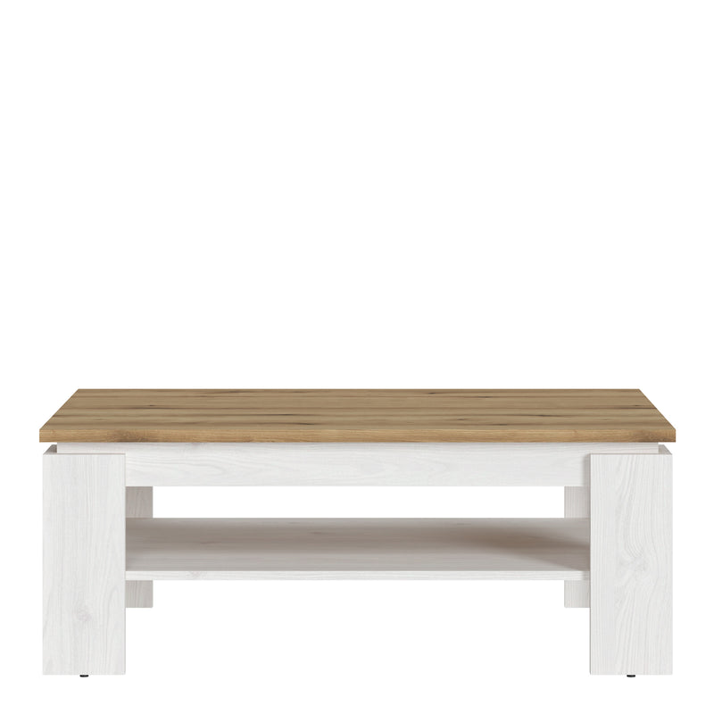 Celesto Coffee Table in White and Oak — side angle