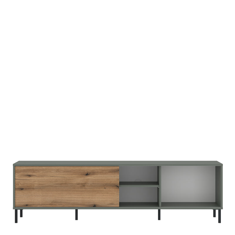 Darwin TV Cabinet 1 Door 50cm High in Green/Oak — side angle