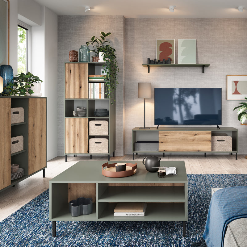 Darwin TV Cabinet 1 Door 50cm High in Green/Oak — detail view
