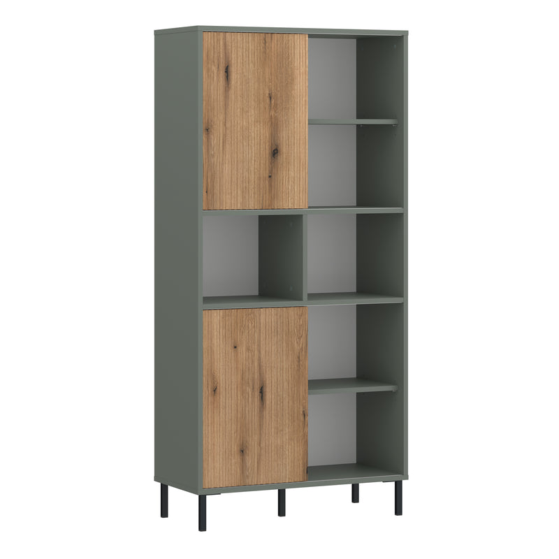 Darwin Bookcase 2 Door in Green/Oak — front view