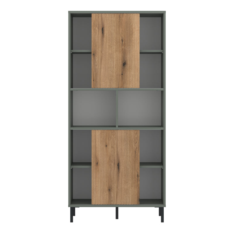 Darwin Bookcase 2 Door in Green/Oak — side angle