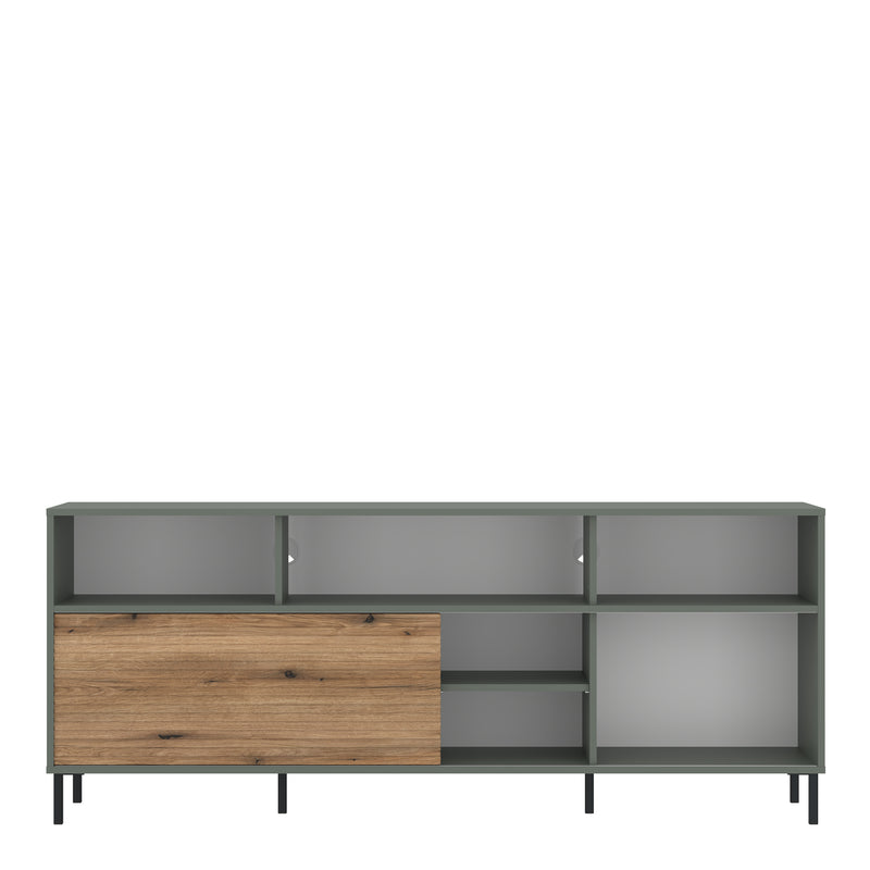 Darwin TV Cabinet 1 Door 73cm High in Green/Oak — side angle
