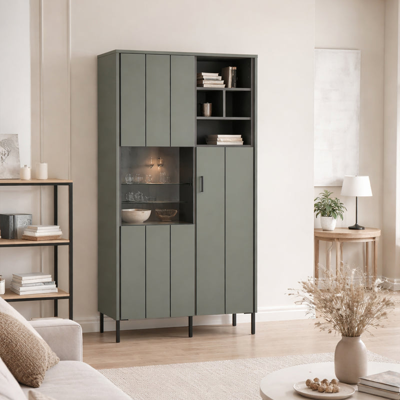 Arundel 2 Door Display Cabinet in Green/Grey — view 3l