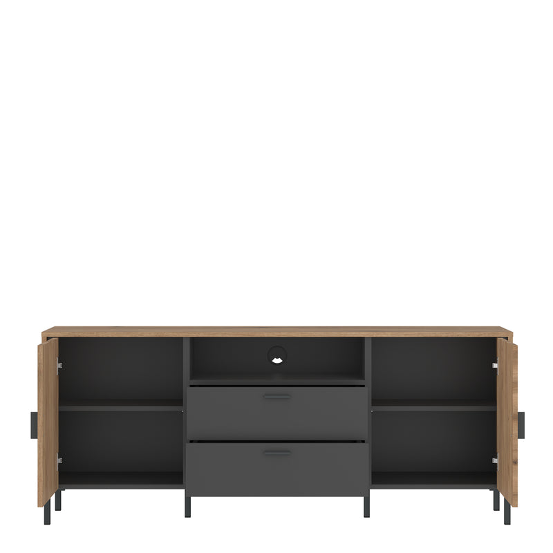 Arundel TV Cabinet 2 Door 2 Drawer 158cm Wide in Oak/Grey — side angle