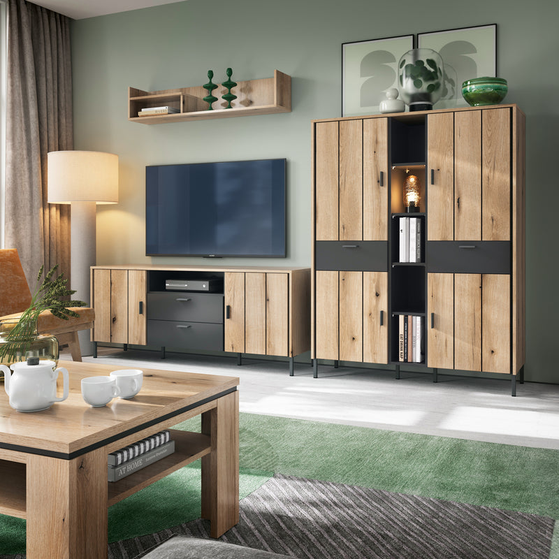 Arundel TV Cabinet 2 Door 2 Drawer 158cm Wide in Oak/Grey — detail view