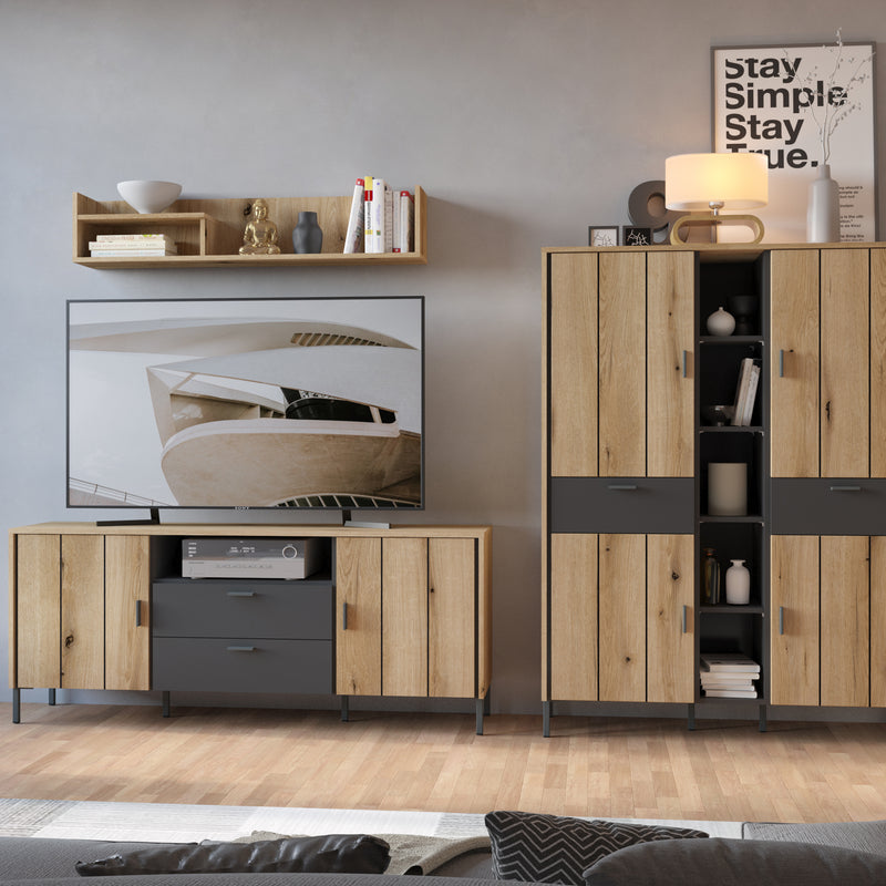 Arundel TV Cabinet 2 Door 2 Drawer 158cm Wide in Oak/Grey — alternative angle