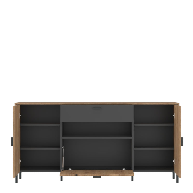 Arundel Sideboard 2 Door 1 Flap 1 Drawer in Oak/Grey — side angle