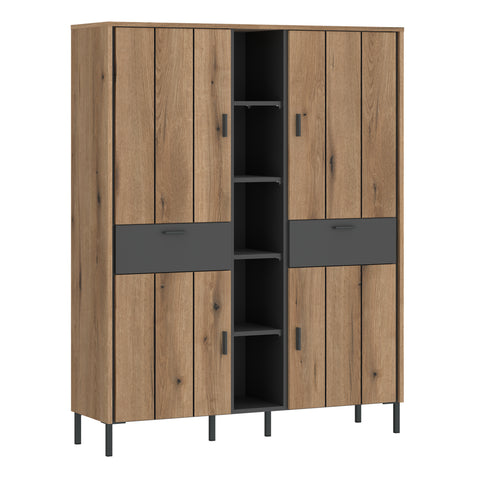 Arundel Wardrobe 4 Door 2 Drawer in Oak/Grey — front view